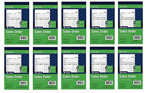 Adams Sales Order Book, 3-Part, Carbonless, 4-3/16" X 7-3/16" Inch, 50 Sets/Book, White, Canary and Pink, 10 Books, 500 Sets Total (TC4705)