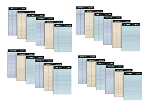 TOPS Docket 100% Recycled Writing Tablet, 5 x 8 Inches, Perforated, Assorted Colors, 50 Sheets per Pad, 6 Pads per Pack, 4 Packs, 24 Pads Total (99601)