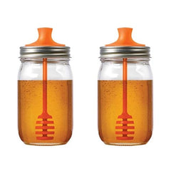 Jarware 82623 Honey Dipper Lid for Regular Mouth Mason Jars, Orange 2 PACK