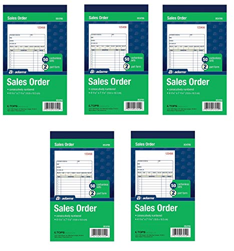 Adams Sales Order Book, 2-Part, Carbonless, White/Canary, 4-3/16 x 7-3/16 inches, 50 Sets per Book, 5 Books, 250 Sets Total (DC4705)