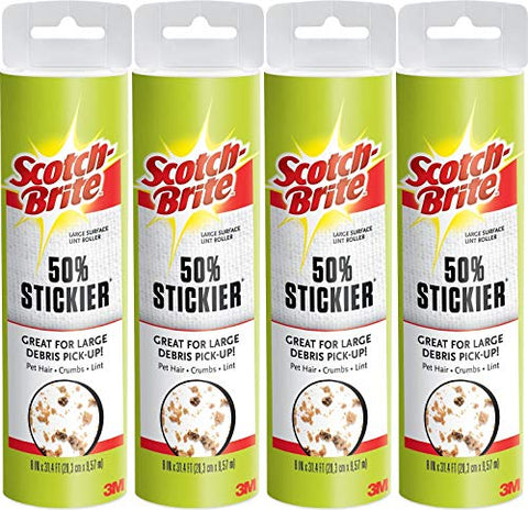 Scotch Brite Wide Lint Roller Refill Large 8" Surface Pet Hair Remover Pack of 4