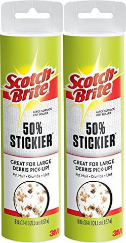(2) Scotch-Brite Large Surface 8" Wide Lint Roller Refills (120 Sheets Total) Cat Dog Pet Hair Animal Fur Remover Clothing Upholstery Bundle Value Pack Combo