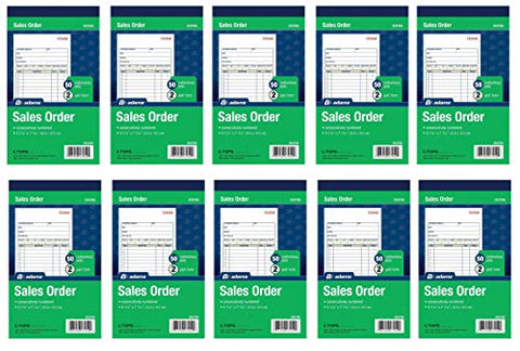 Adams Sales Order Book, 2-Part, Carbonless, White/Canary, 4-3/16 x 7-3/16 Inches, 50 Sets per Book, 10 Books (500 Sets)